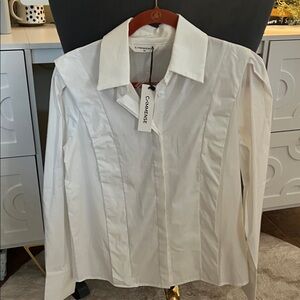 Commense Crisp White Womens Button-Up Dress Shirt